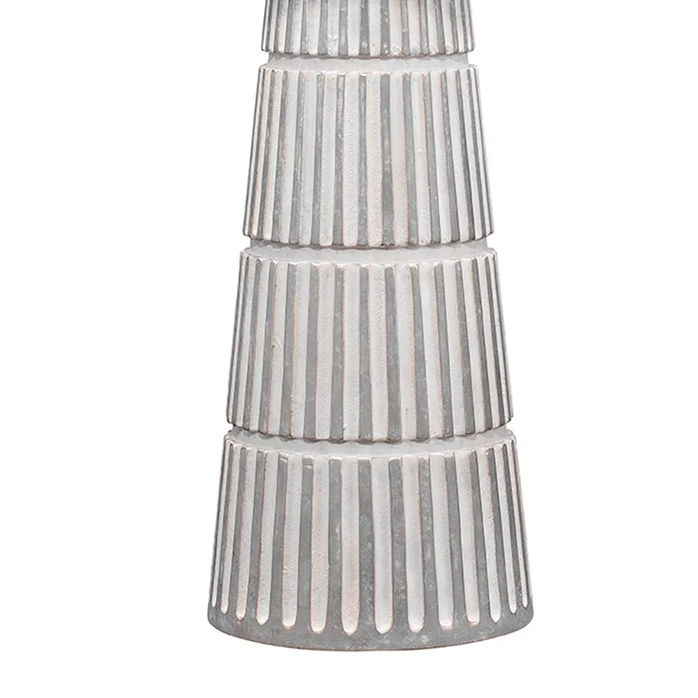 Table Lamp with Cement Conical Engraved Vertical Lines Base, Gray