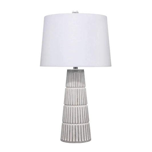 Table Lamp with Cement Conical Engraved Vertical Lines Base, Gray