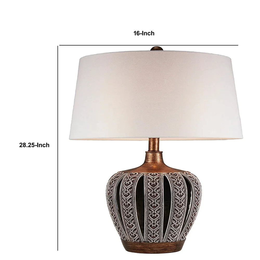 Table Lamp with Curved Paneled Polyresin Base, Bronze