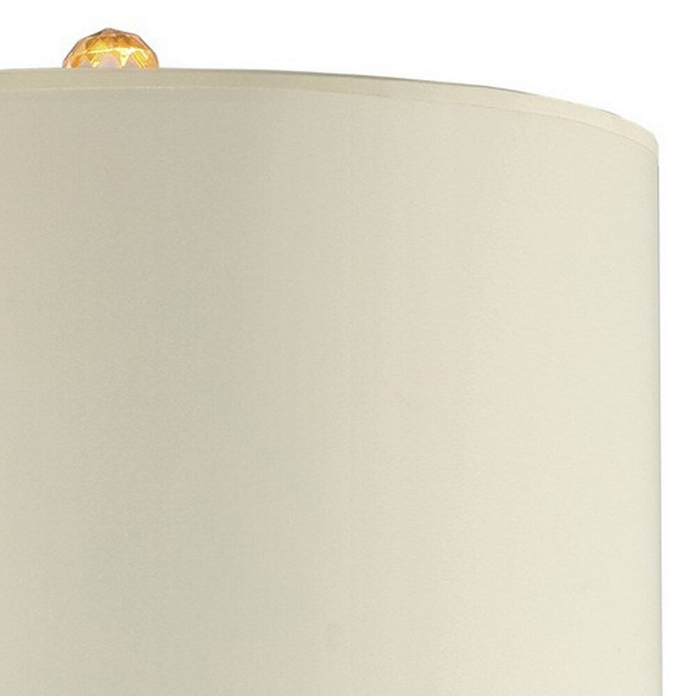 Table Lamp with Cylindrical Drum and Stacked Crystals, Gold