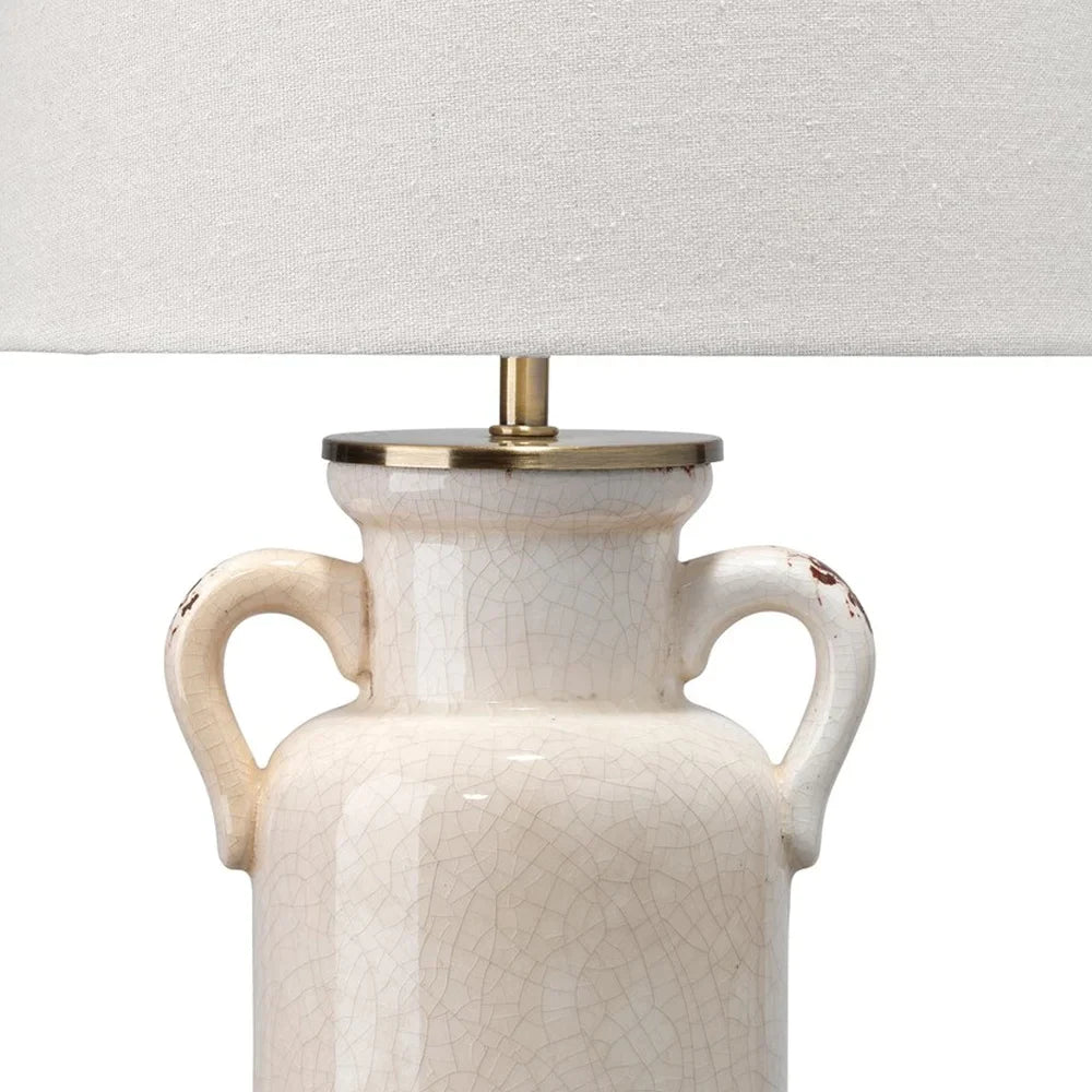 Table Lamp with Drum Shade and Amphora Ceramic Base, Off White