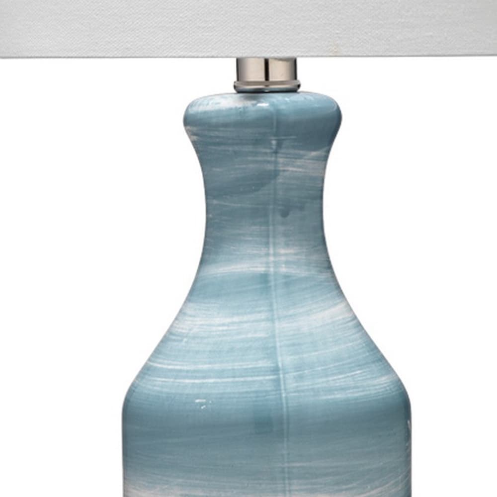 Table Lamp with Drum Shade and Ceramic Swirl Design Base, Blue