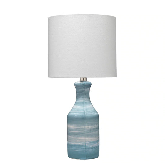 Table Lamp with Drum Shade and Ceramic Swirl Design Base, Blue