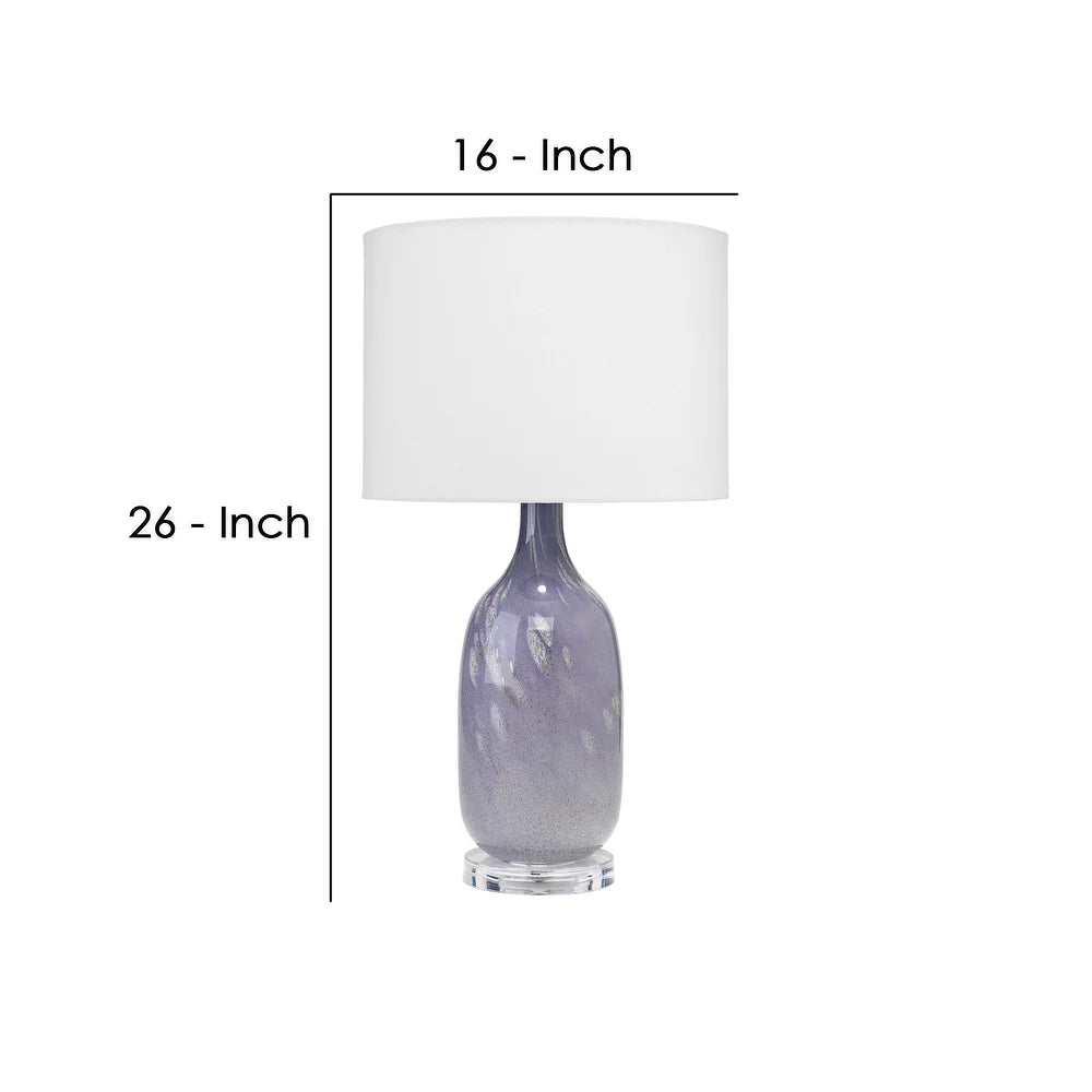 Table Lamp with Fabric Shade and Oblong Glass Body, Gray
