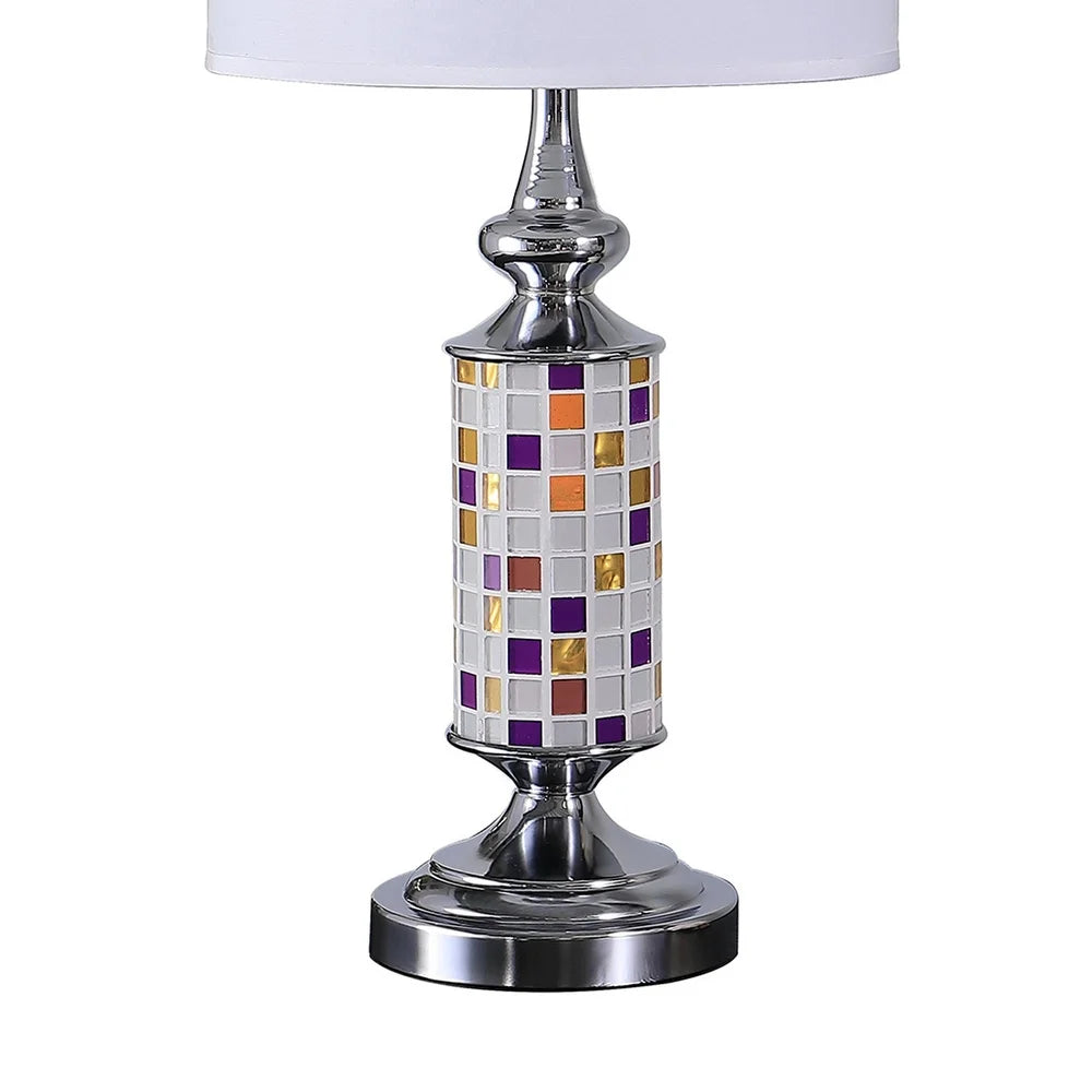 Table Lamp with Glass Cut Out Mosaic Pattern, Silver