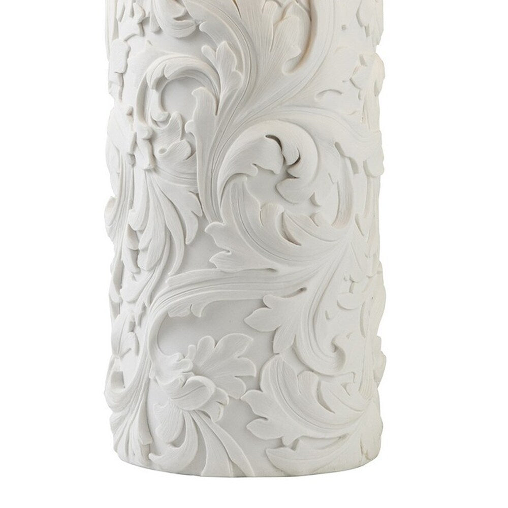 Table Lamp with Polyresin Base and Baroque Scroll Design, White