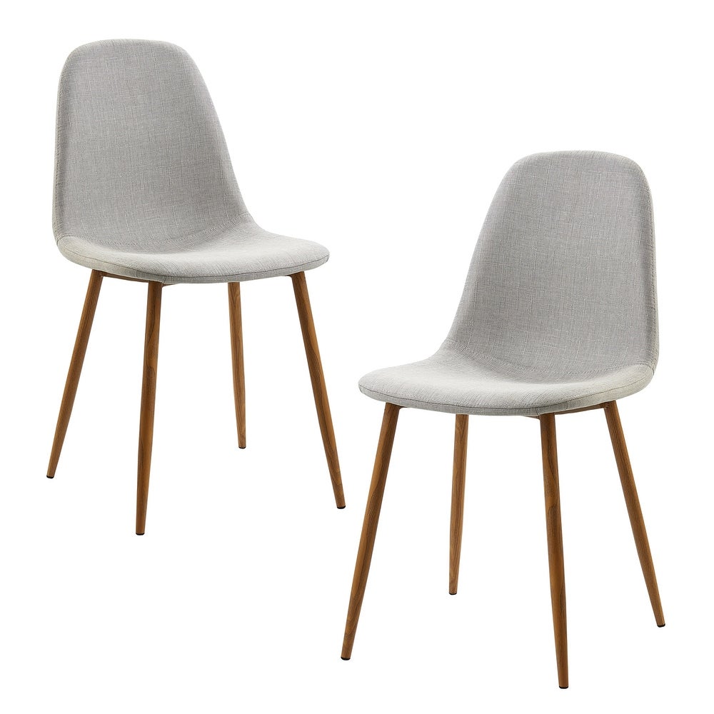 Teamson Home Minimalista Dining Chair with Metal Legs, Natural/ Gray - Light Grey Fabric / Wood Grain Leg