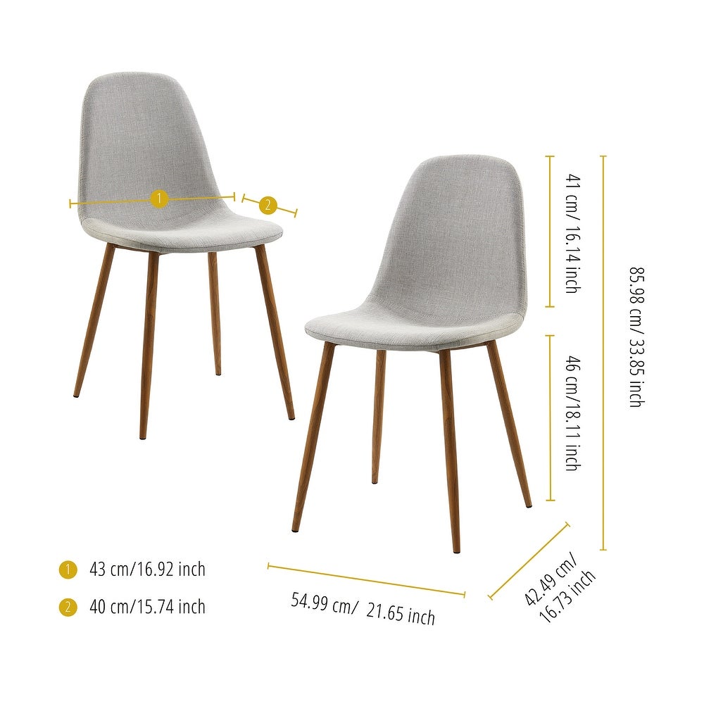 Teamson Home Minimalista Dining Chair with Metal Legs, Natural/ Gray - Light Grey Fabric / Wood Grain Leg