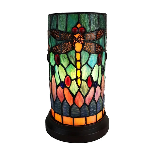 Tiffany Style Accent Lamp 10" Tall Stained Glass Dragonfly Floral Nightstand Living Room Bedroom Gift AM270ACCB Amora Lighting