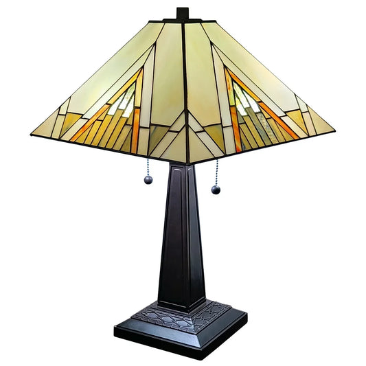 Tiffany Style Table Lamp Mission 23" Tall Stained Glass Tan Decor Night Stand Bedroom Handmade Gift AM348TL14 Amora Lighting