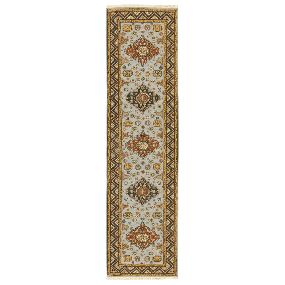 Handmade Wool Traditional Blue/ Gold Soft Area Rug