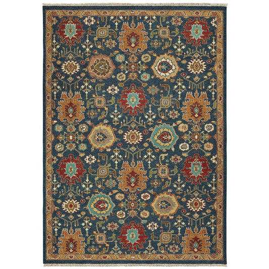 Handmade Wool Traditional Blue/ Rust Soft Area Rug