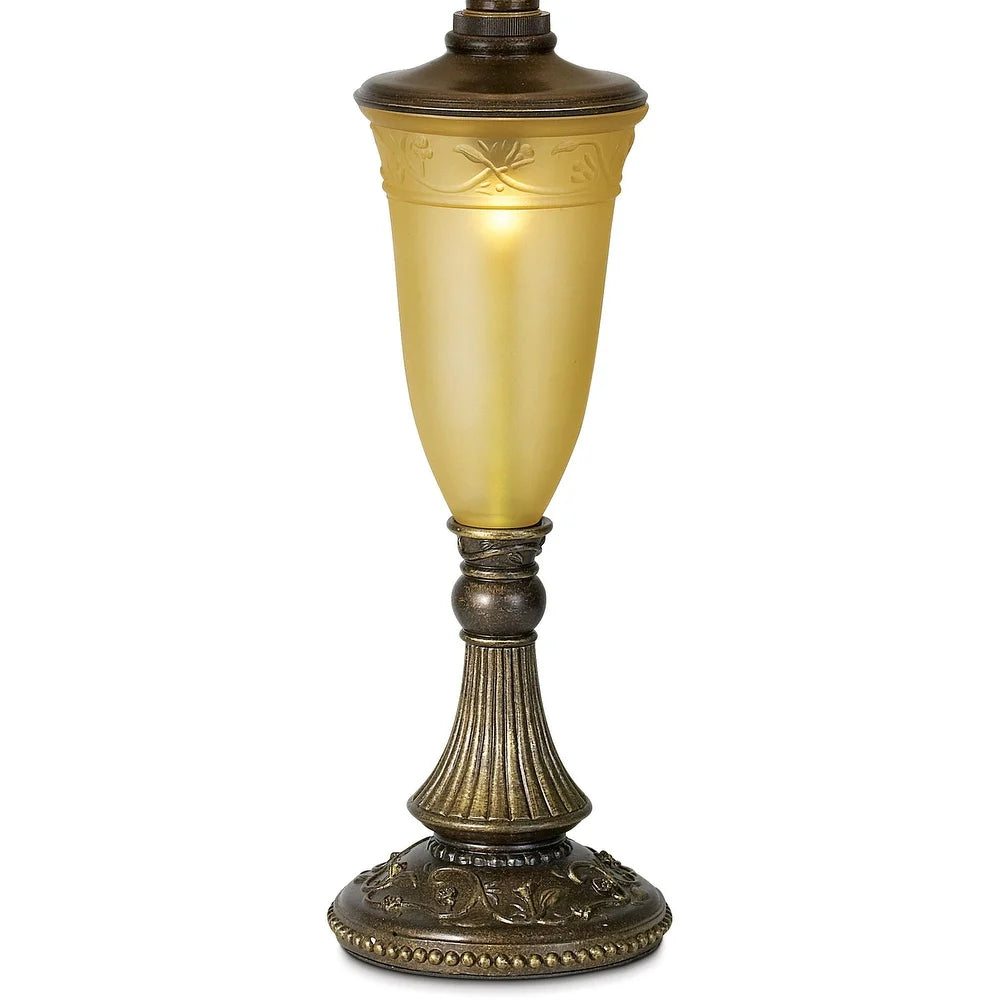 Traditional Table Lamp with Nightlight 30" Tall Antique Bronze Glass Flared Bell Shade