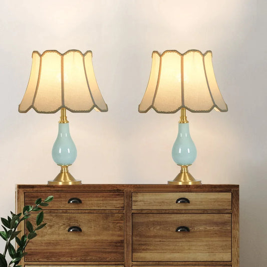 Traditional Table Lamps Set of 2 Bronze Ceramic Carved Leaf Creme Rectangular Bell Shade