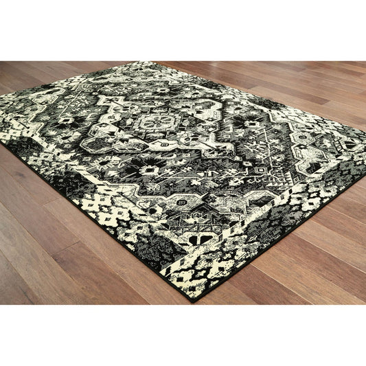 Moss Medallion Black/ Ivory Micro Fiber Soft Area Rug