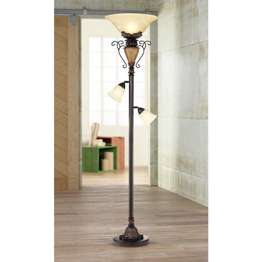 Ludo Bronze Crackle Tree Torchiere Floor Lamp