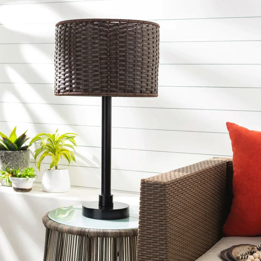 Umaima Contemporary Metal Table Lamp with Woven Shade - 28"H x 15"W x 15"D