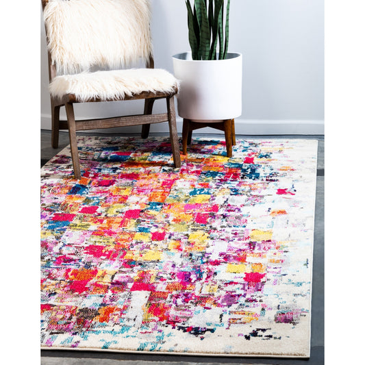 Distressed Ivory Multi-color Soft Area Rug