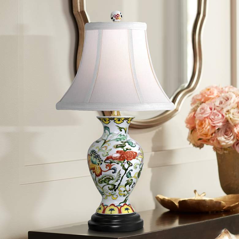 Scrolled Floral Urn 17 1/2" High Porcelain Accent Table Lamp