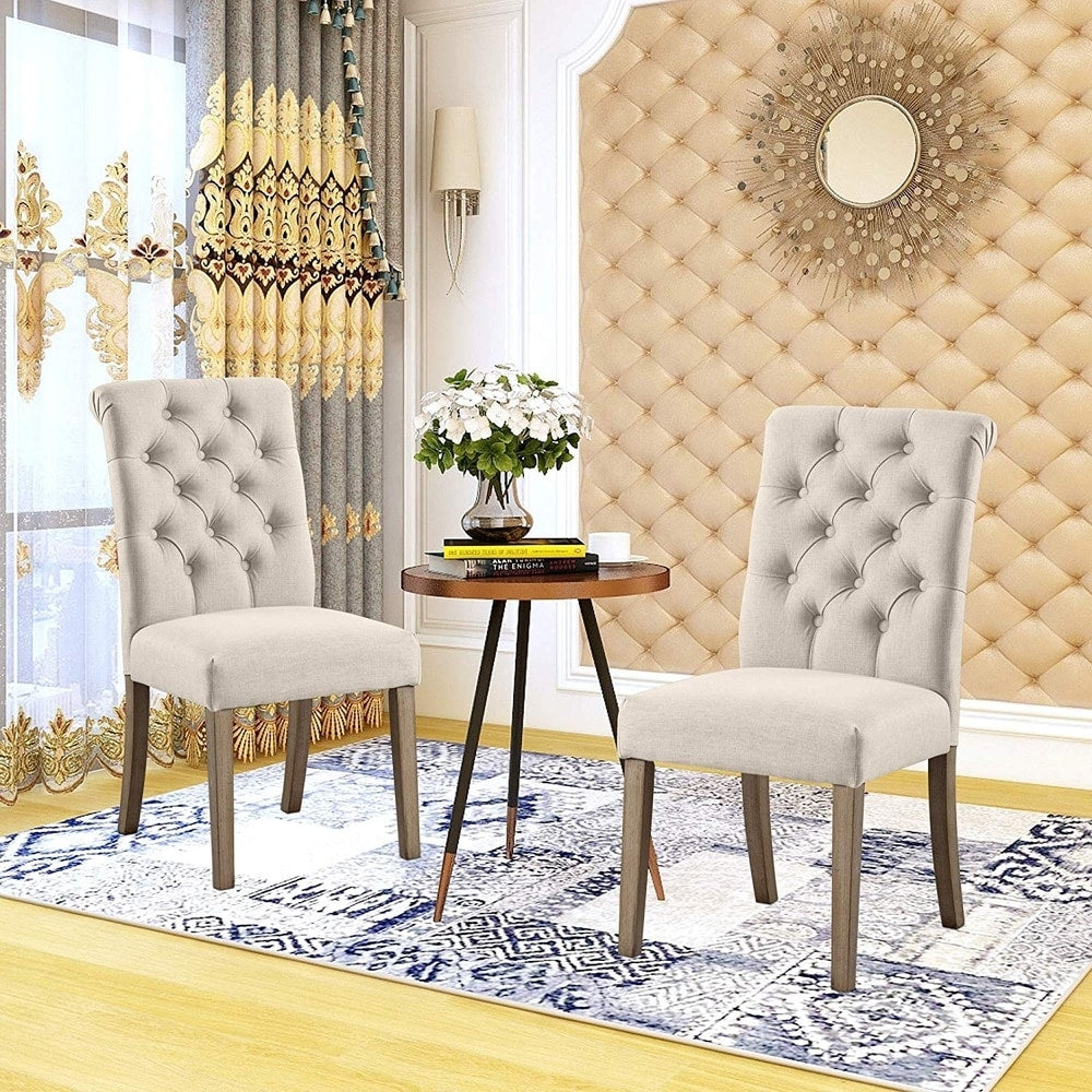 Copper Grove Bruzual Tan Upholstered Armless Wood Dining Chairs (Set of 2)