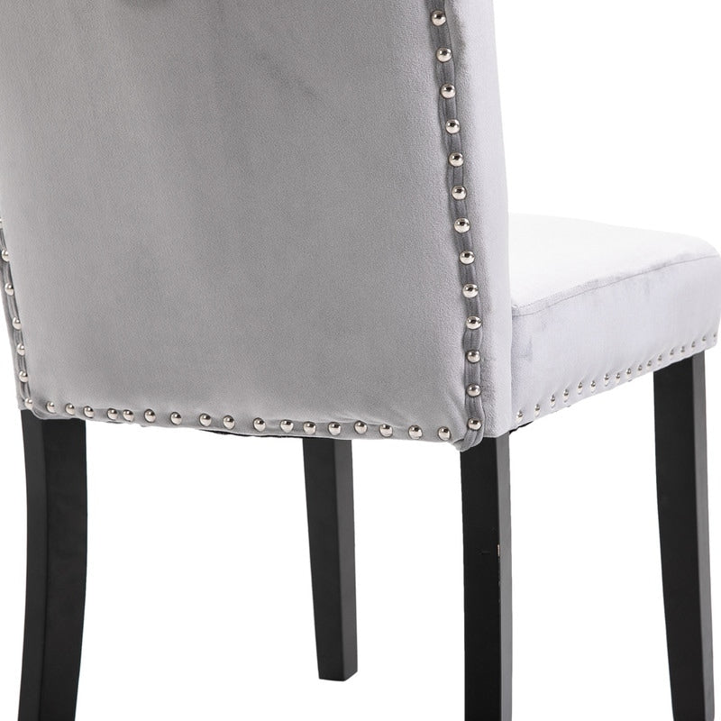 Velvet Dining Chair Tufted Accent Chair Vanity Stool Gray Set of 2