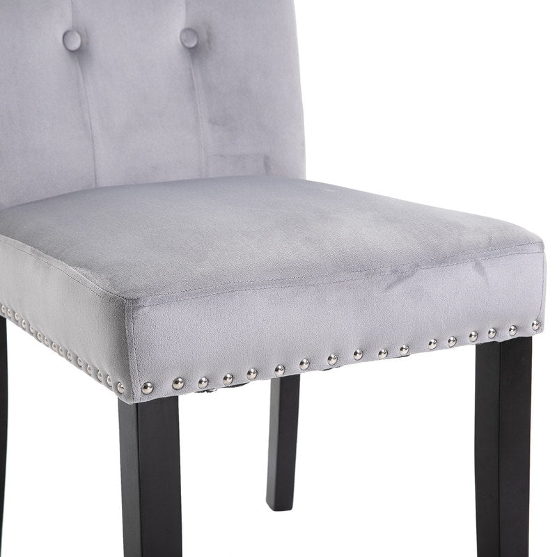 Velvet Dining Chair Tufted Accent Chair Vanity Stool Gray Set of 2