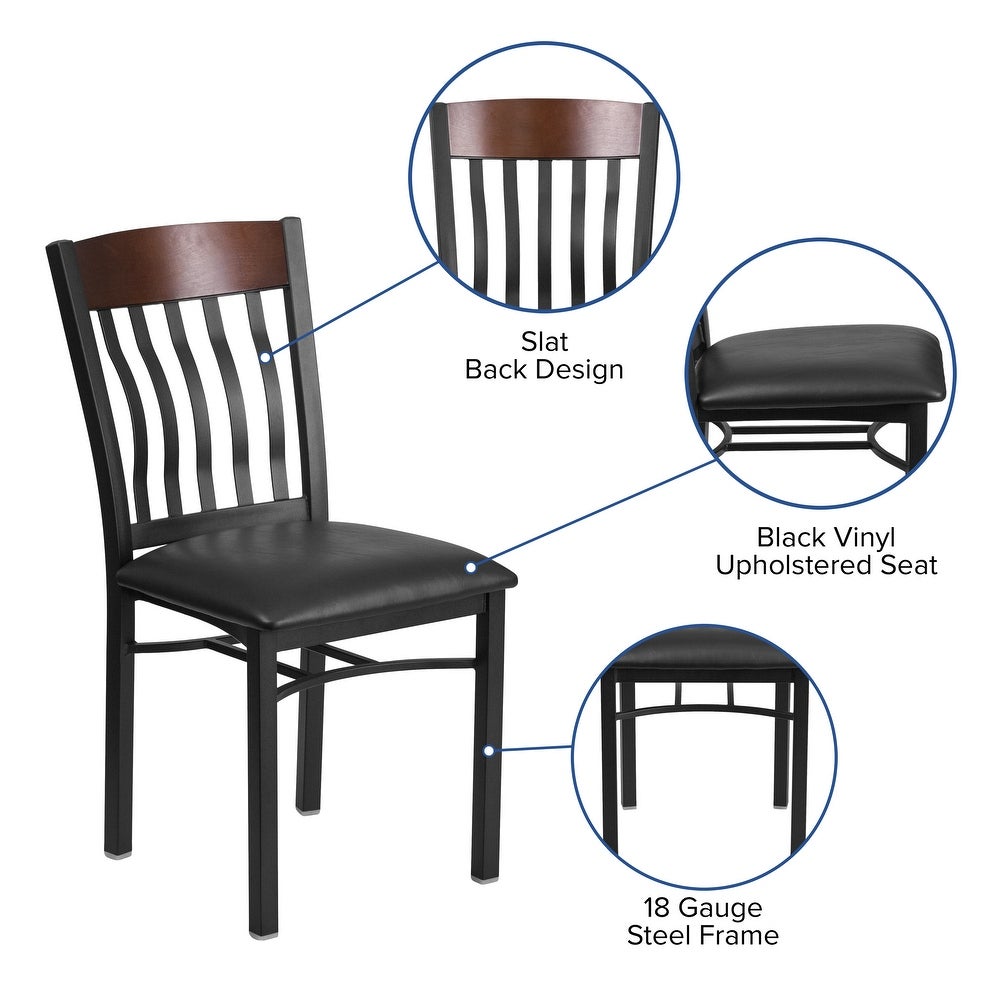 Vertical Back Metal and Wood Restaurant Chair with Vinyl Seat - 17"W x 24.5"D x 35.75"H