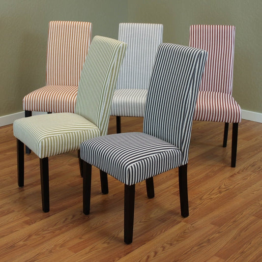 Villa Striped Linen Parsons Dining Chairs (Set of 2)