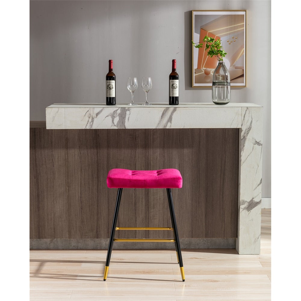 Vintage Bar Stools Footrest Counter Height Dining Chairs, Velvet Dining Chairs with Metal Legs for Kitchen Counter Island