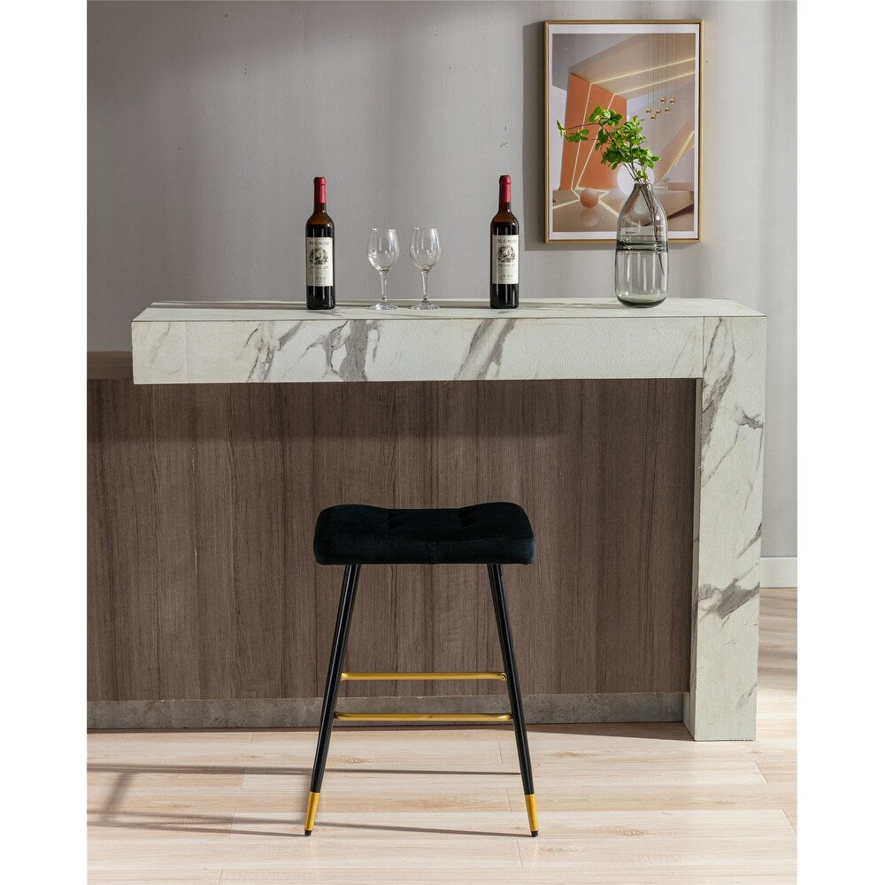 Vintage Bar Stools Footrest Counter Height Dining Chairs, Velvet Dining Chairs with Metal Legs for Kitchen Counter Island