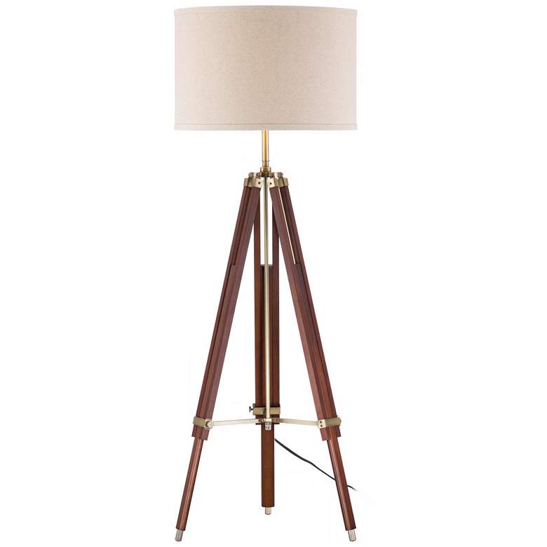 Surveyor Cherry Wood Tripod Floor Lamp by Possini Euro