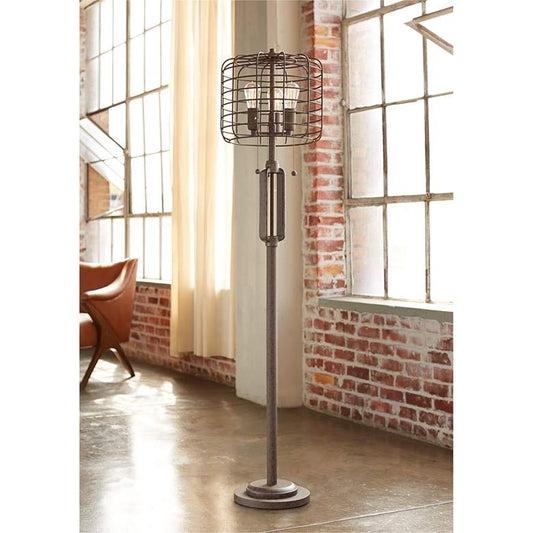 Industrial Cage Bronze Floor Lamp with Edison LED Bulbs