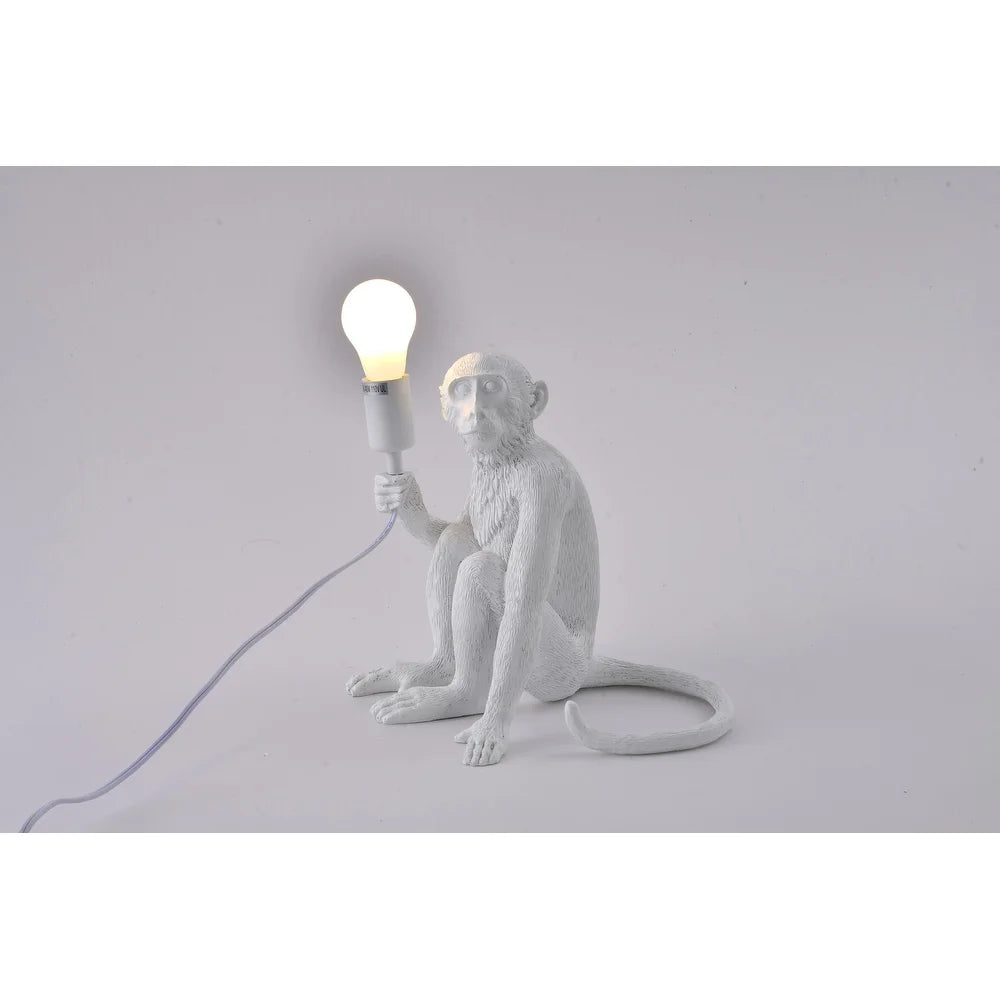 White Sitting Resin Monkey Table Lamp