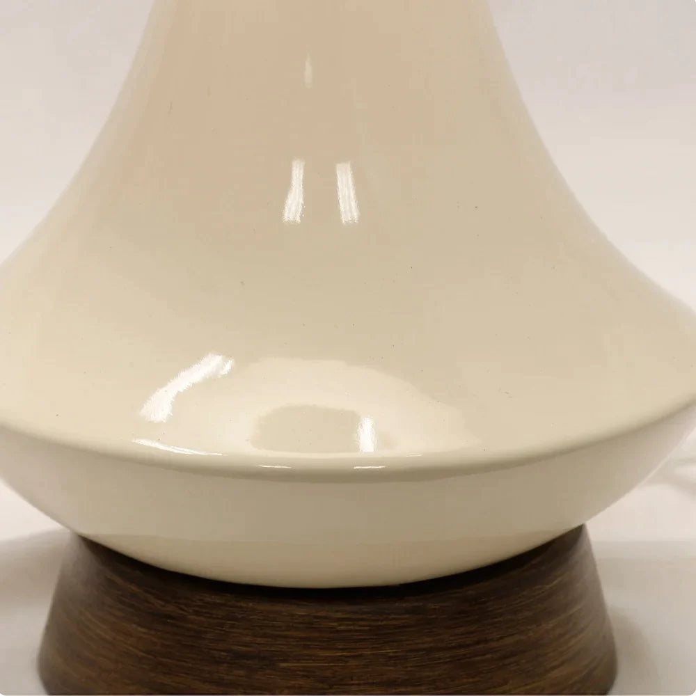 Poly Resin & Ceramic Table Lamp - Faux Wood, Cream Finish - White Hardback Styrene Shade