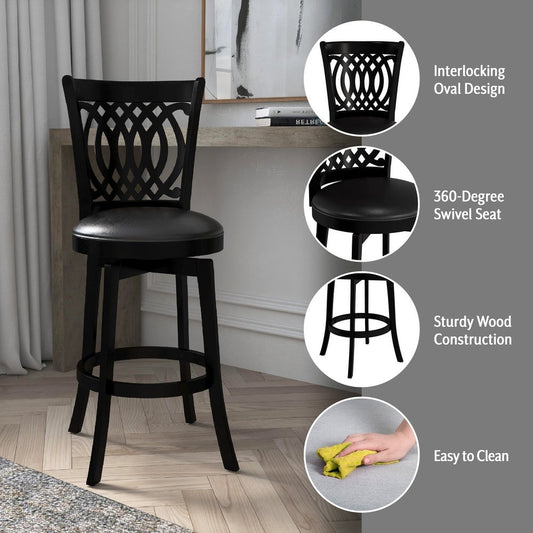 Wood Bar Height Swivel Stool with Black Vinyl Seat
