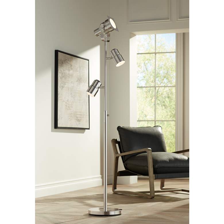 Possini Euro Nuovo Brushed Nickel 3-Light Floor Lamp