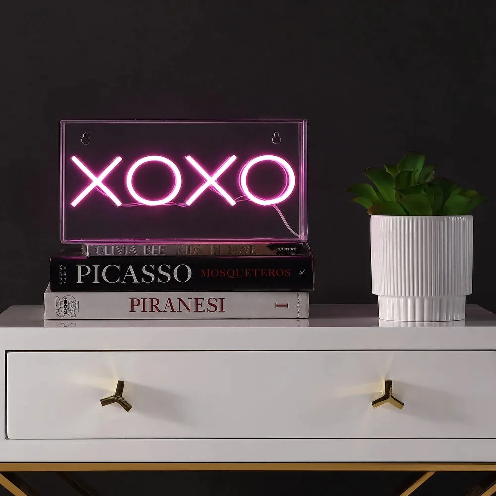 Yass 11.75" Contemporary Glam Acrylic Box USB Operated LED Neon Light, Pink by JONATHAN Y - 1 Bulb