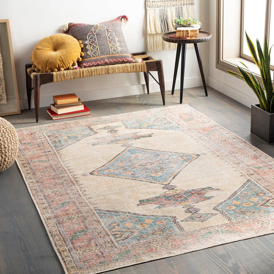 Distressed Tribal Printed Machine Washable Area Soft Rug