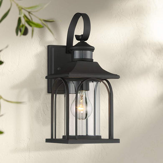 Adaes 14 1/4"H Black Motion Sensor Outdoor Wall Light