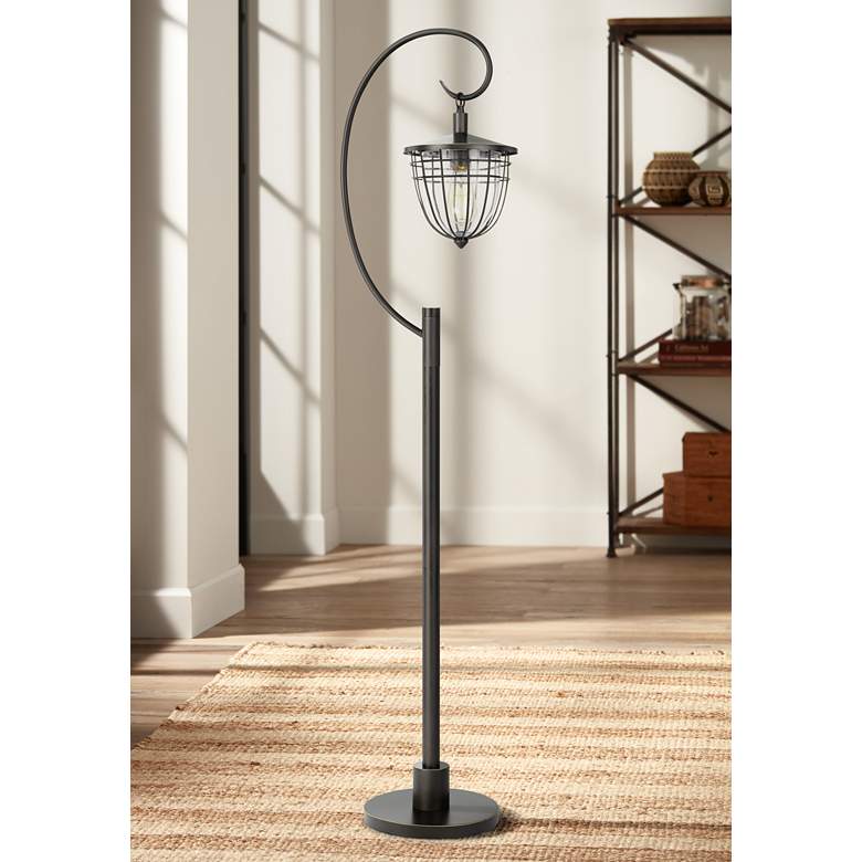 Alma Dark Bronze Down Bridge Style Lantern Floor Lamp