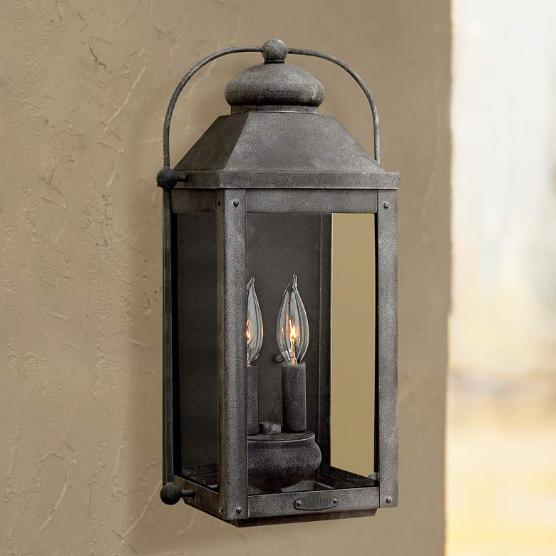 Anchorage 9 1/4"W Aged Zinc Two Candle Outdoor Wall Light