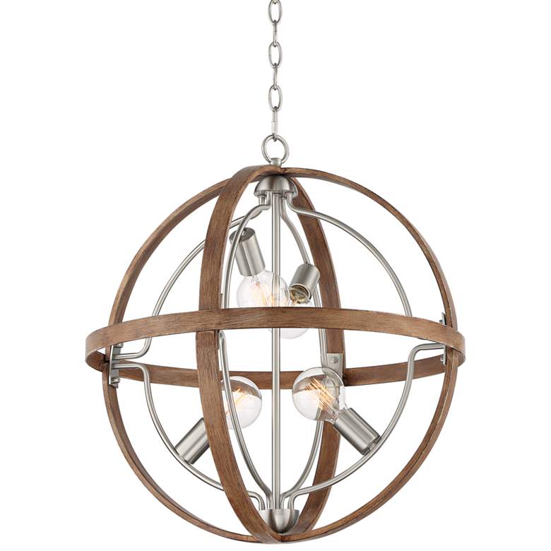 Andi 22 1/2"W Wood Paint Brushed Nickel 4-Light Orb Pendant