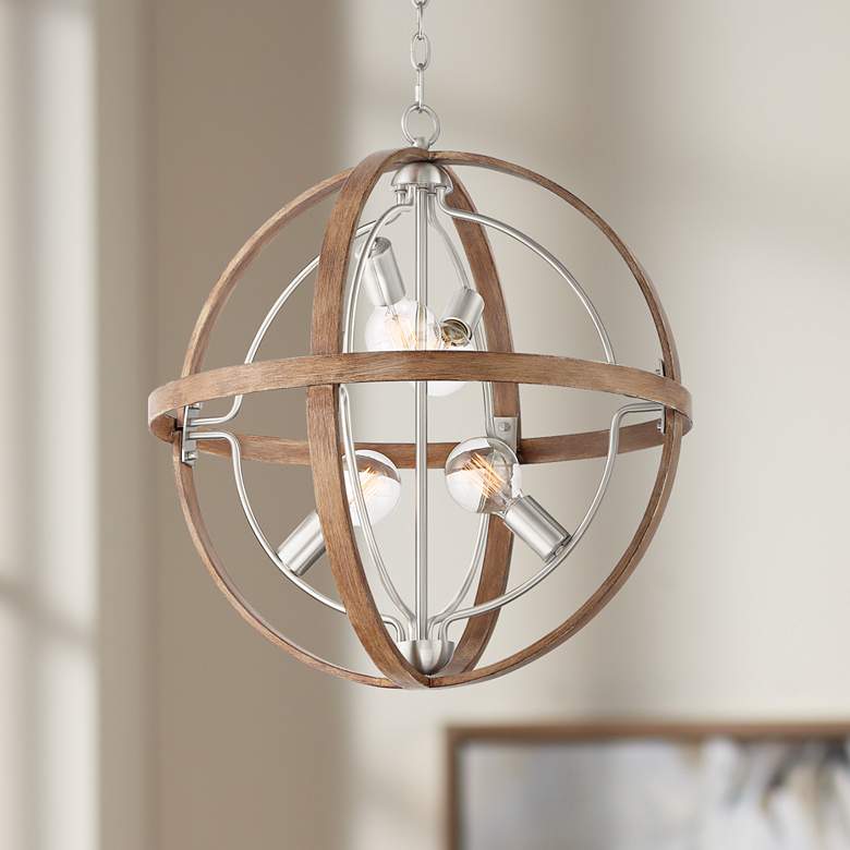 Andi 22 1/2"W Wood Paint Brushed Nickel 4-Light Orb Pendant