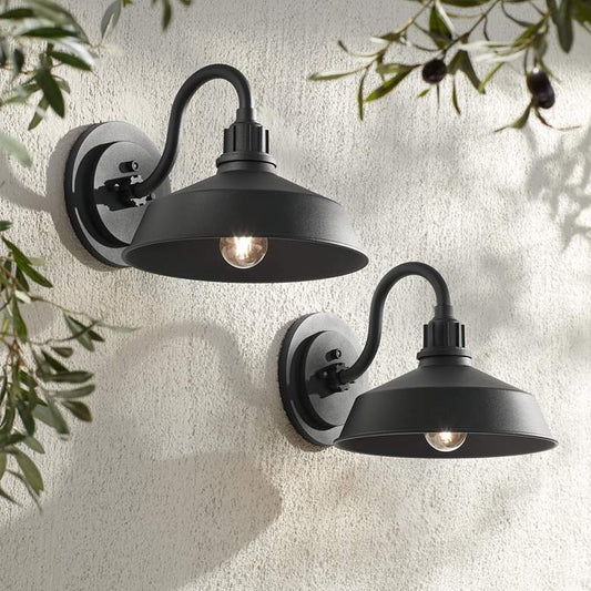 Arnett 10 1/2" High Black Dusk-to-Dawn Outdoor Wall Lights Set of 2