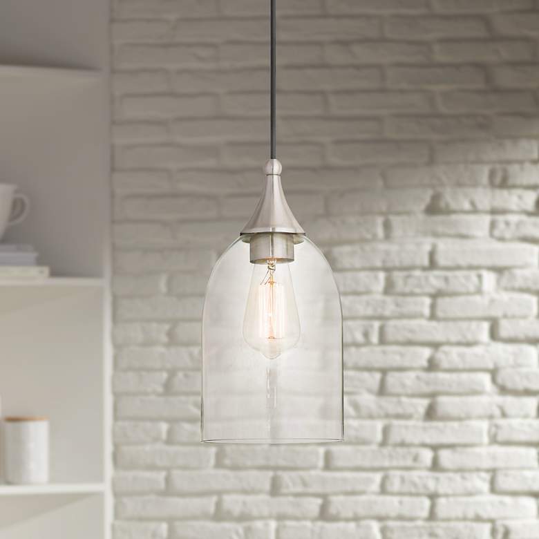 Art Glass 6 1/4"W Clear Glass Brushed Nickel Mini Pendant