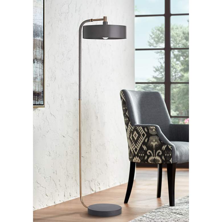 Arteriors- Aaron Floor Lamp- 63" Heritage Brass, Graphite Leather