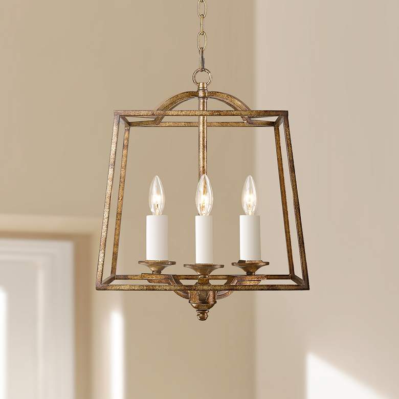Athena 14 3/4"W Grecian Gold Open Cage Small Foyer Pendant