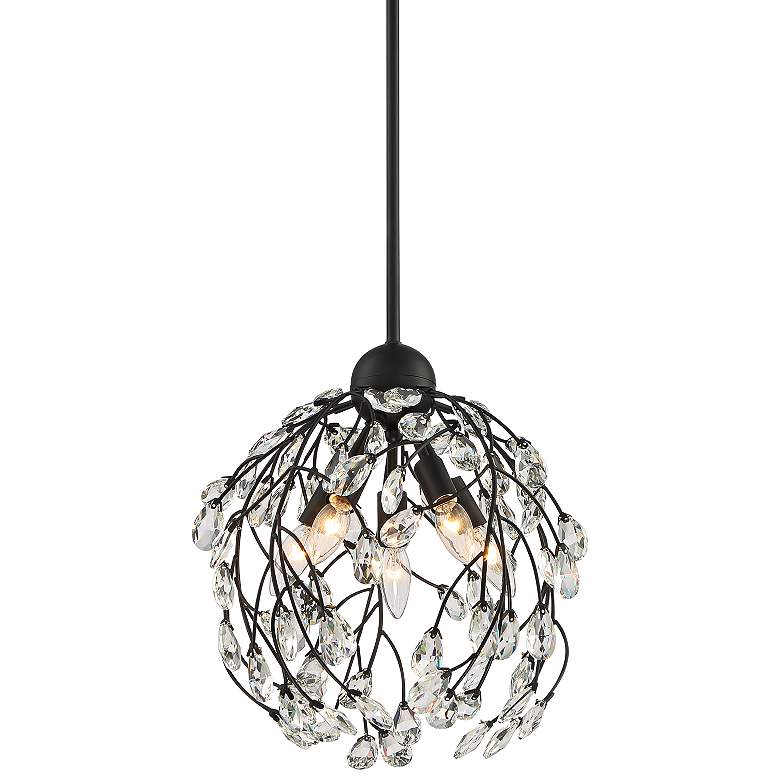 Aurine 14" Wide Matte Black and Crystal 5-Light Pendant Light