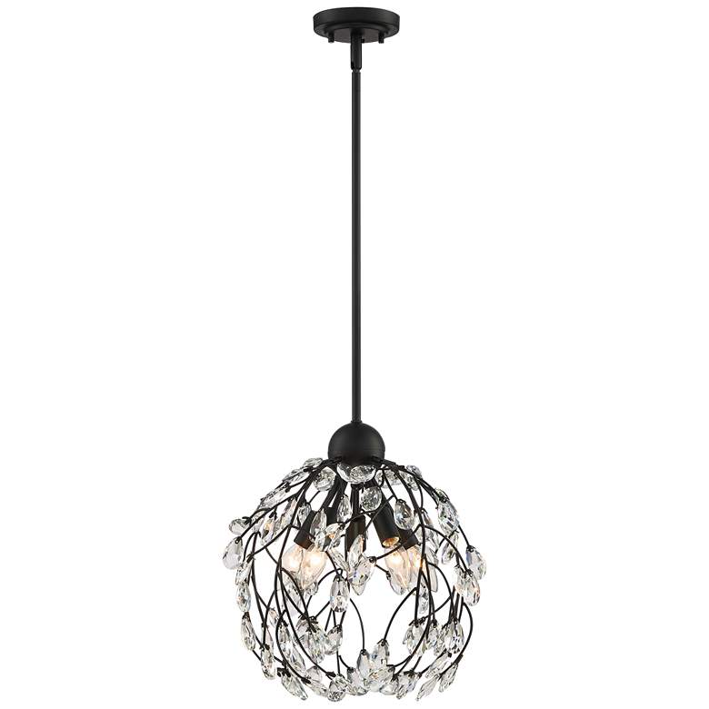 Aurine 14" Wide Matte Black and Crystal 5-Light Pendant Light