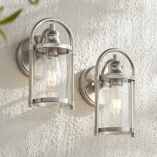 Avani 10 1/4" High Brushed Nickel Outdoor Wall Light Set of 2